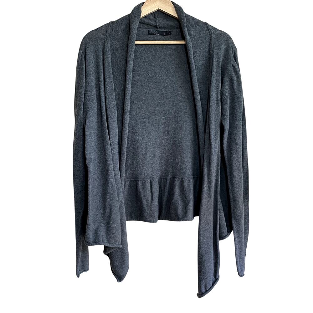 prAna 100% organic cotton gray open front cardigan sweater women's size‎ large